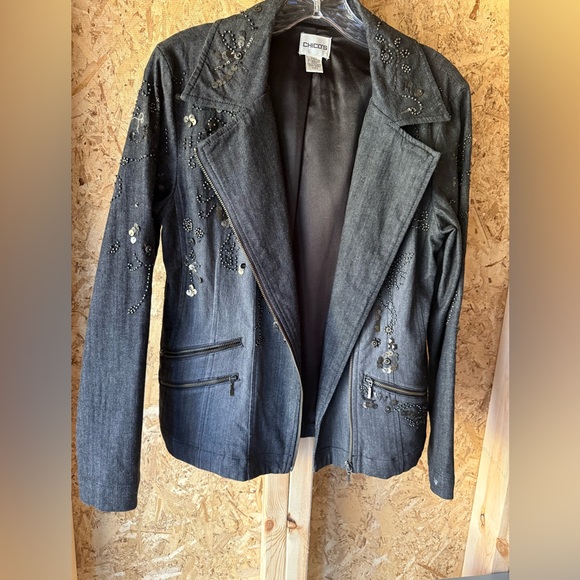 Chico's Jackets & Blazers - Chico's Embellished Washed Gray Denim Moto Jacket XS Chico Size 0